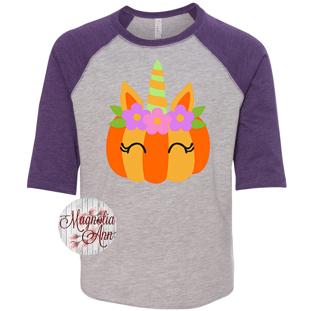 Discover Fall Pumpkin Unicorn Kids Raglan Shirt, Pumpkin Shirt, Toddler Pumpkin Shirt, Halloween Unicorn, Girls Halloween Shirt, Pumpkin Raglan