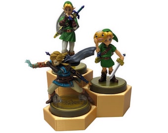 Soporte de exhibición Amiibo de 3-4 niveles Base de figura coleccionable hexagonal modular para Zelda, Mario, Smash Bros, Splatoon, Pokémon, Metroid, Nintendo
