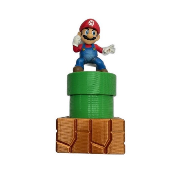Warp Pipe and Brick Base Figurine Stand made for Amiibo, Green Pipe from Super Mario Bros, Super Smash, Mario Party, Nintendo Switch, Wii U