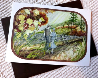 Card for Him, Romantic Autumn Card, Anniversary, Love and Appreciation, Vintage Style, Original Art and Poetry