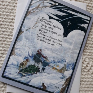 Blank Christmas Card, Christmas Star Card, Christmas Snow Card,  Original Art and Poetry Card, Vintage Style Card