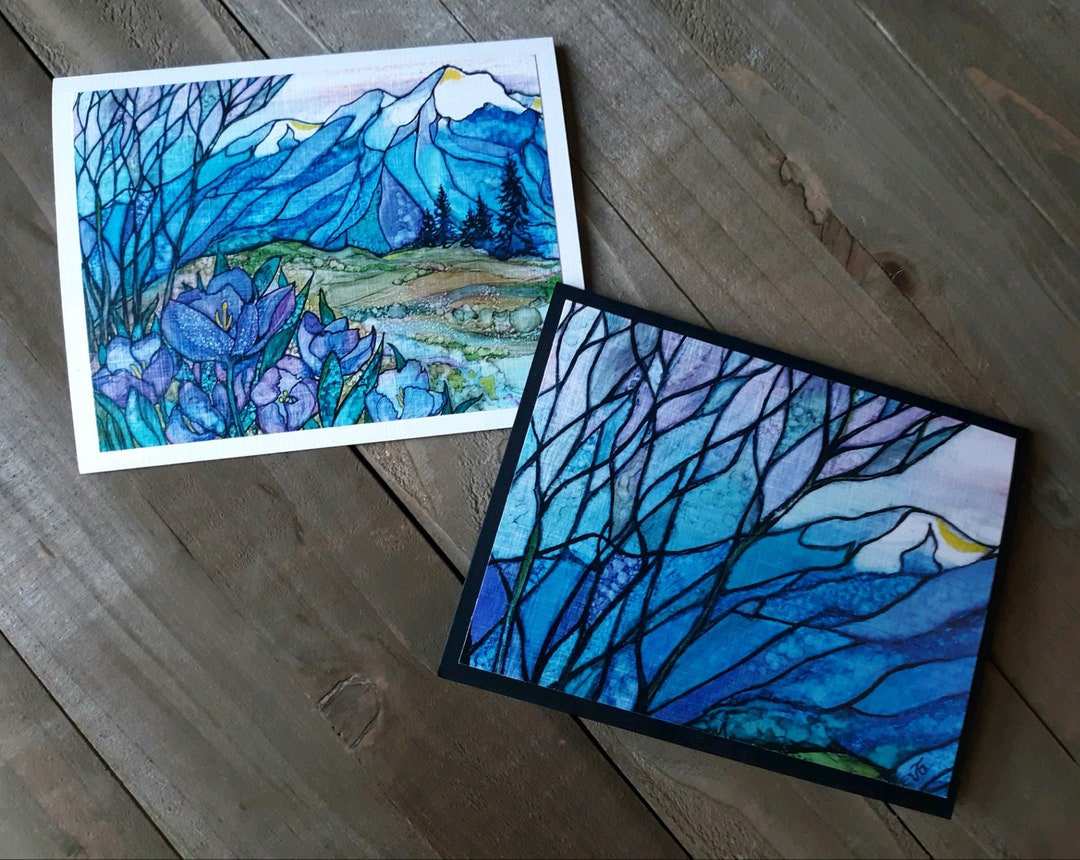 Set of Alcohol Ink Cards, Blank Greeting Cards, Impressionistic Art ...