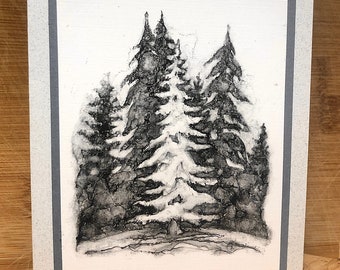 Set of Tree Art Cards, Alcohol Ink, Impressionistic Botanical Paintings