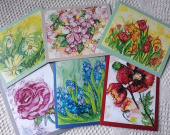 Alcohol Ink Flower Card Set, Impressionistic Botanical Art