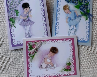 Set of Ballerina Birthday Cards, Embellished Cards for Little Girls, Original Art