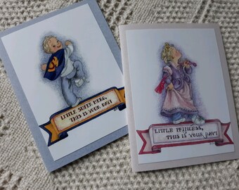 Set of Birthday Cards for Children, Little Princess, Little Super Hero, Original Art