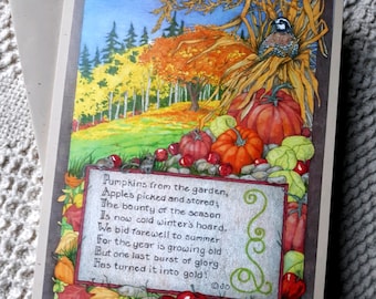 Harvest Greeting Card, Thanksgiving, Autumn, Original Art and Poetry