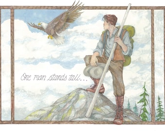 Men's Appreciation Card, Birthday, Father's Day, Thank You, Vintage Style Original Art, Original Poetry, Mountain Climber, Eagle