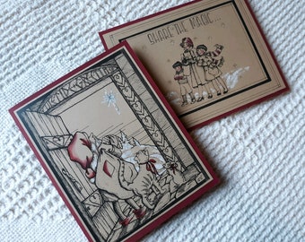 Hand Colored Christmas Cards, Yule Tide Gnome, Vintage Children, Embellished, Original Art