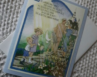 Vintage Style Easter Card, Original Art and Poem, Nostalgic Design, Easter Morning, Church