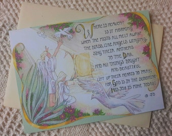 Easter Card, Original Art and Poetry, Resurrection Morning, Garden Tomb, Angels, Doves
