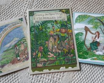 Set of St Patrick's Day Greeting Cards, Celtic themed cards, Rainbow Card, Leprechaun Card, Harp Card, Original Art Cards,