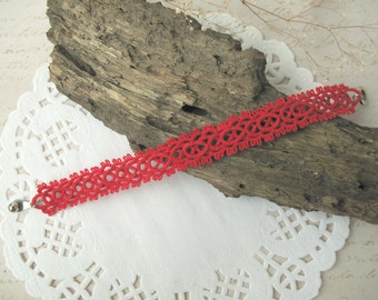 Woman bracelet Tatting lace bracelet Red thread bracelet Everyday bracelet Cuff bracelet Tatted amulet bracelet Infinity bracelet Boho chic