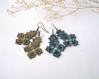 Grey Yellow earrings Coworker gift for her Simple beaded earrings Gray Glass earrings Casual earrings Everyday earrings Cute Gift for Fiend