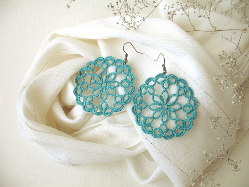 Tatting lace jewelry set Teal accessories Boho lace choker and Etsy