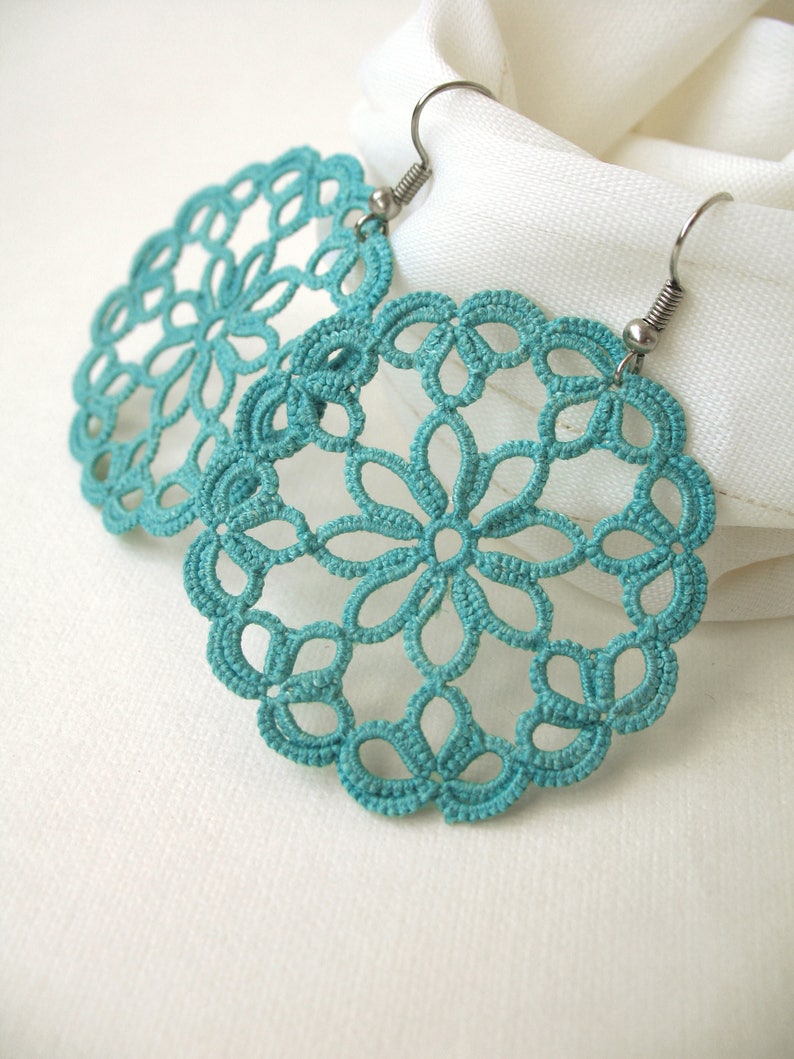 Tatting lace jewelry set Teal accessories Boho lace choker and Etsy