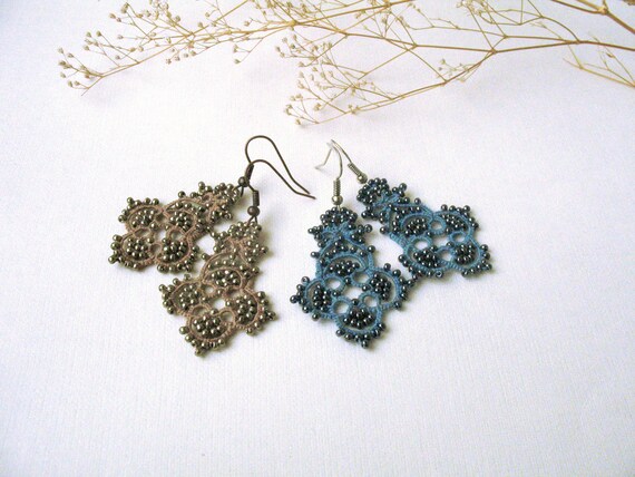 Colorful Jewelry Lace Earrings Bohemian Earrings Chandelier Earrings Boho Earrings Flower Earrings Tatted Mint Statement Earrings