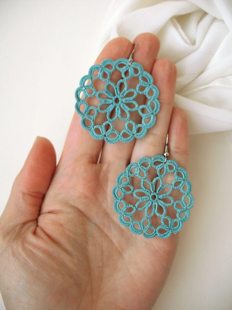 Tatting lace jewelry set Teal accessories Boho lace choker and Etsy