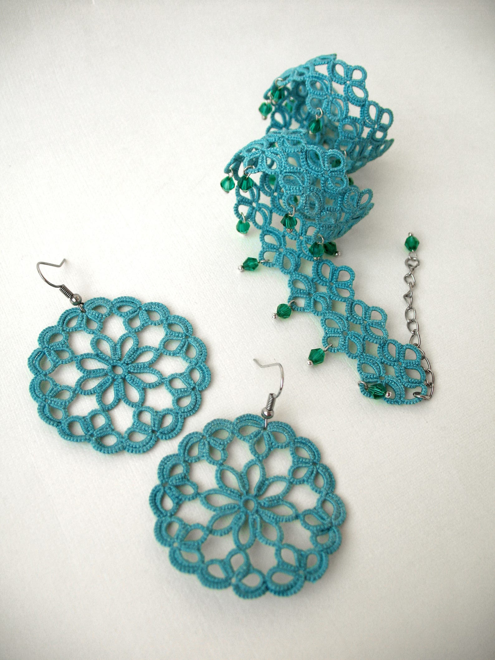 Tatting lace jewelry set Teal accessories Boho lace choker and Etsy
