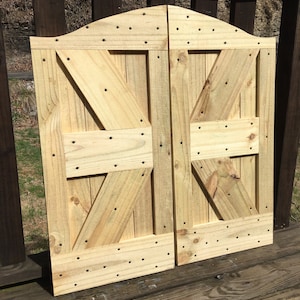 RUSTIC Arch/Victorian Style Wooden Swinging Saloon Doors “unstained”