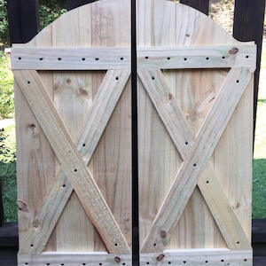 RUSTIC Arch/X Style Wooden Swinging Saloon Doors.      ”unstained”