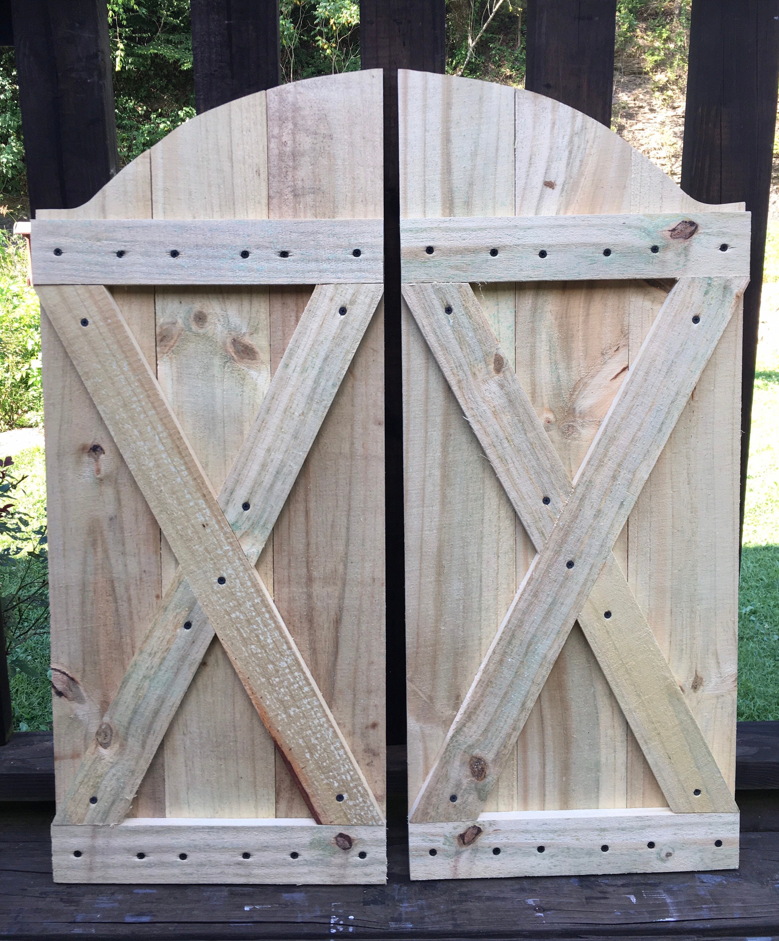 RUSTIC Arch/x Style Wooden Swinging Saloon Doors. unstained 