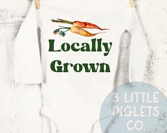 Locally Grown Onesie® Locally Grown Baby Farmers Market Baby Homegrown Baby Farm Baby Shower Gift Homestead Baby Carrot Baby Vintage Farmer