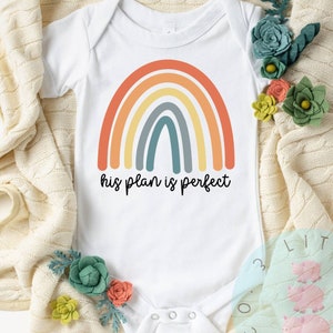 His Plan Is Perfect Onesie® IVf Journey Onesie® IVF Pregnancy Annoucement Infertility Baby Announcement Rainbow Onesie® Scripture Onesie®