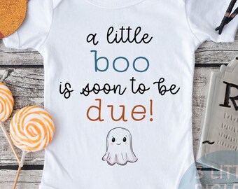 A Little Boo is Due Halloween Pregnancy Announcement Social Media Reveal Halloween Baby Announcement Onesie® Fall Baby Reveal Onesie®