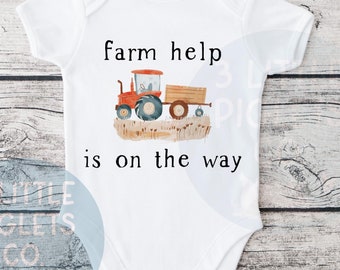Bauernhof Strampelanzug® Bauernhofhilfe ist unterwegs Schwangerschaftsmitteilung auf dem Bauernhof Babymitteilung Bauermit Babymitteilung Baby auf dem Weg offenbaren