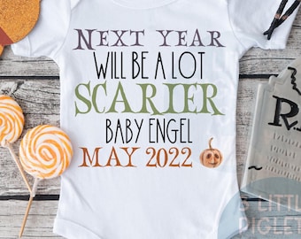 Next Year Will Be A Lot Scarier Halloween Pregnancy Announcement Onesie® Halloween Baby Announcement Halloween Baby Reveal Fall Pregnancy