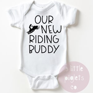 Our New Riding Buddy Onesie® Snowmobile Onesie® Snowmobile Pregnancy Announcement Snowmobile Baby Announcement Snowmobile Riding Buddy