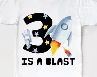 Space Birthday Shirt Boy Third Birthday Party Shirt Blast Space Birthday Theme Astronaut Birthday 3rd Birthday Outer Space Birthday Tshirt