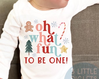 Oh wat leuk is het om één te zijn kerstthema eerste verjaardag shirt kerst eerste verjaardag onesie® meisje eerste verjaardag 1e verjaardag outfit