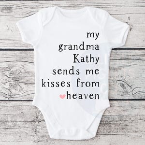 Grandma In Heaven Onesie® My Grandma Sends Kisses Personalized Memorial Baby Baby Gift Baby Shower Loss of Grandma In Memory Of Grandma