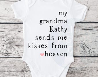 Grandma In Heaven Onesie® My Grandma Sends Kisses Personalized Memorial Baby Baby Gift Baby Shower Loss of Grandma In Memory Of Grandma