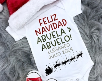 Spaanse kerstzwangerschapsaankondiging Onesie® Spaanse grootouders baby-onthulling Feliz Navid Abuela y Abuelo kerstbabyaankondiging