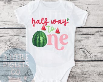 Watermelon Half Birthday Onesie® Melon Half Way To One Girl Half Birthday Summer 1/2 Birthday Outfit Halfway To One 1/2 Way To One Girl