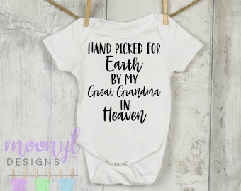 Hand Picked For Earth By My Grandma In Heaven Baby Vest Bodysuit Gift Present