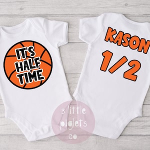 Half Way To One Halftime Onesie® Half Birthday Boy Basketball Half Birthday 1/2 Birthday Basketball Theme Personalized Basketball Onesie®