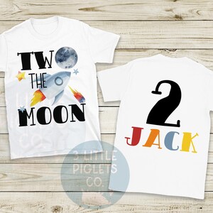 Zwei der Mond-Geburtstags-Shirt-Weltraum-Geburtstags-Shirt-personalisiertes zwei der Mond-Shirt-Jungen-Weltraum-Geburtstags-Jungen-Party-Weltraum 2.Geburtstag 2 der Mond