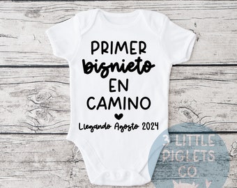 First Great Grandchild Spanish, Primer Bisnieto, Pregnancy Announcement Onesie® for Spanish Grandparents, Spanish Baby Announcement