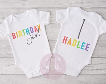 Rainbow Birthday Girl First Birthday Girl Outfit 1st Birthday Girl Baby Onesie® Girl's First Birthday Outfit Rainbow 1st Birthday Outfit