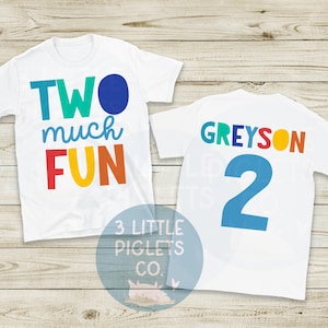 Two Much Fun Boy 2nd Birthday Shirt Colorful Theme Birthday Tshirt Summer Birthday Second Birthday Boy 2nd Birthday Party Birthday Gift