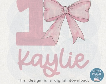 Personalisierte Schleife Erster Geburtstag Mädchen Digital Download Datei Geburtstag Shirt Design Rosa Schleife Geburtstag PNG Datei 1st Birthday Outfit Design