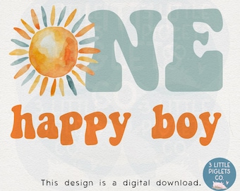 ONE Happy Boy Digital Download File Sublimation Birthday Shirt Design Sun Themed Birthday PNG File 1st Birthday DTG Dtf Print Design
