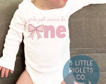 Mädchen Just Wanna Be One Onesie® - Erster Geburtstag Outfit Mädchen, Pink Schleife Kokette Geburtstag Bodysuit, 1st Birthday Girl Outfit