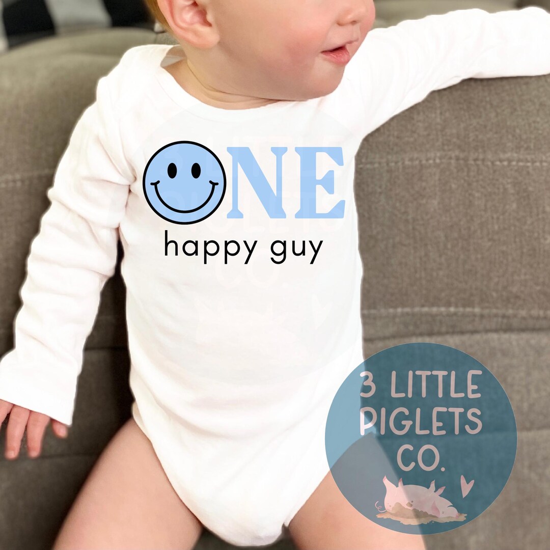 ONE Happy Guy Smiley Face First Birthday Shirt 1st Birthday Party Light ...