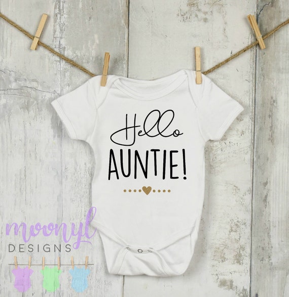 Hello Auntie Aunt Custom Reveal Pregnancy Announcement Baby Onesie
