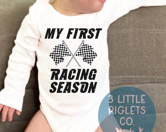 My First Racing Season Baby Onesie® Racing Baby Shirt Race Car Baby Outfit Race Day Clothes for Baby Gift Race Family New Baby